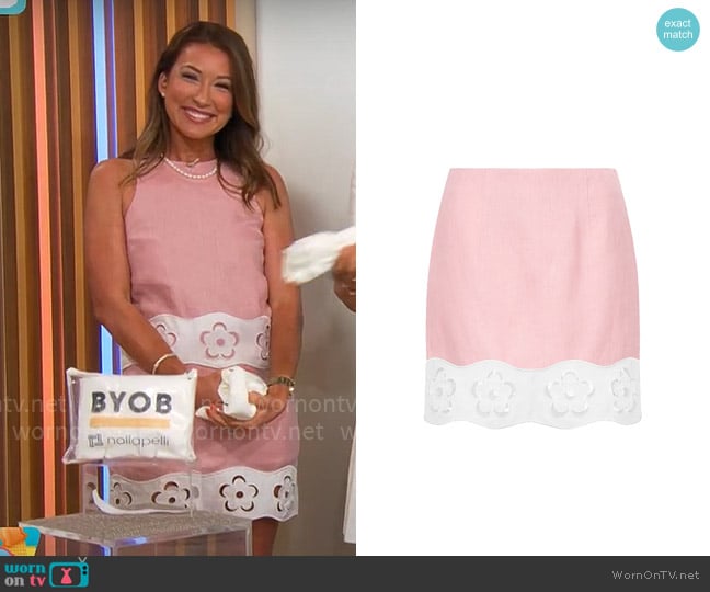 Staud Margaux Skirt in Faded Blush White worn by Courtney Cason on CBS Mornings