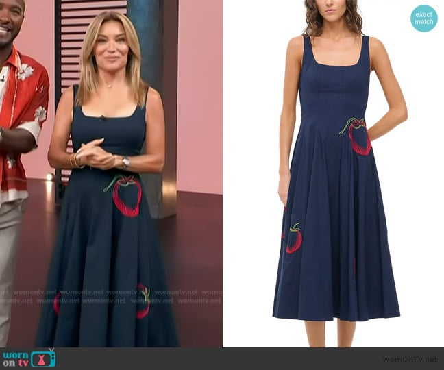 Staud Wells Poplin Midi Dress worn by Kit Hoover on Access Hollywood