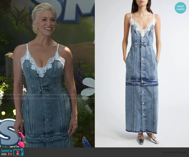 Stella McCartney Lace Trim Denim Maxi Dress worn by Hannah Waddingham on E! News