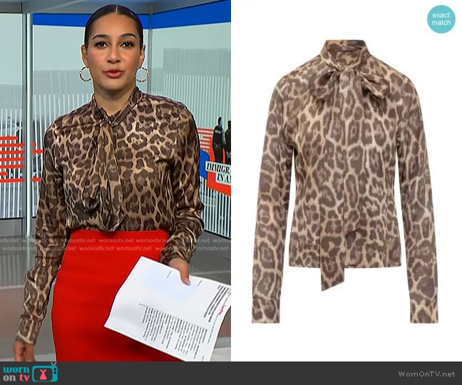 Stella McCartney Leopard-print Blouse in Brown worn by Morgan Radford on NBC News Daily