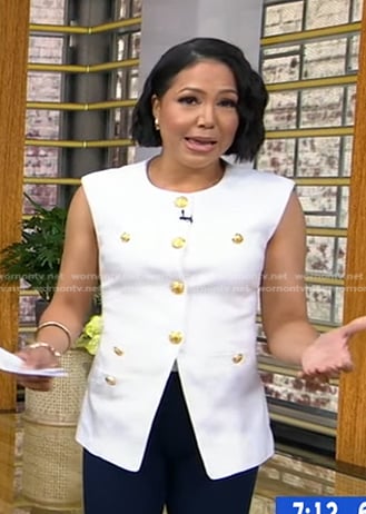 Stephanie's white vest with gold buttons on Good Morning America