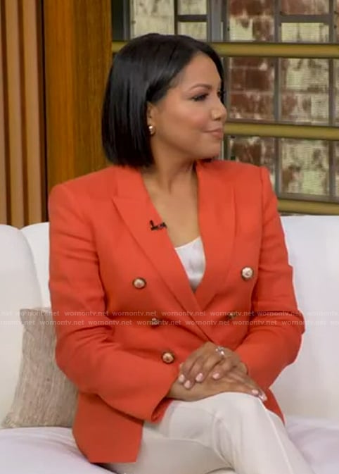 Stephanie's orange double breasted blazer on Good Morning America