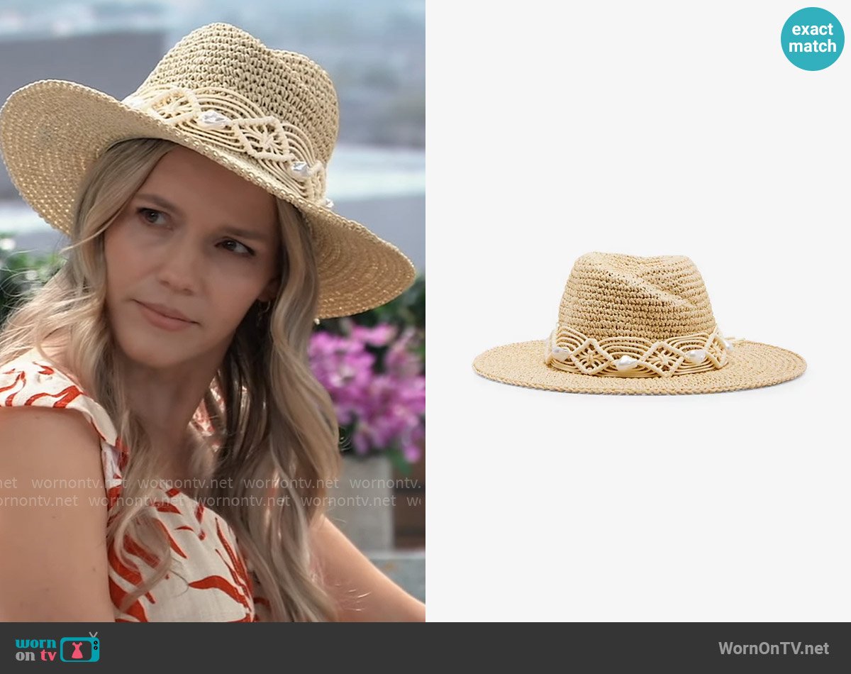 Steve Madden Embellished Braided Rope Panama Hat worn by Lulu Spencer (Alexa Havins Bruening) on General Hospital