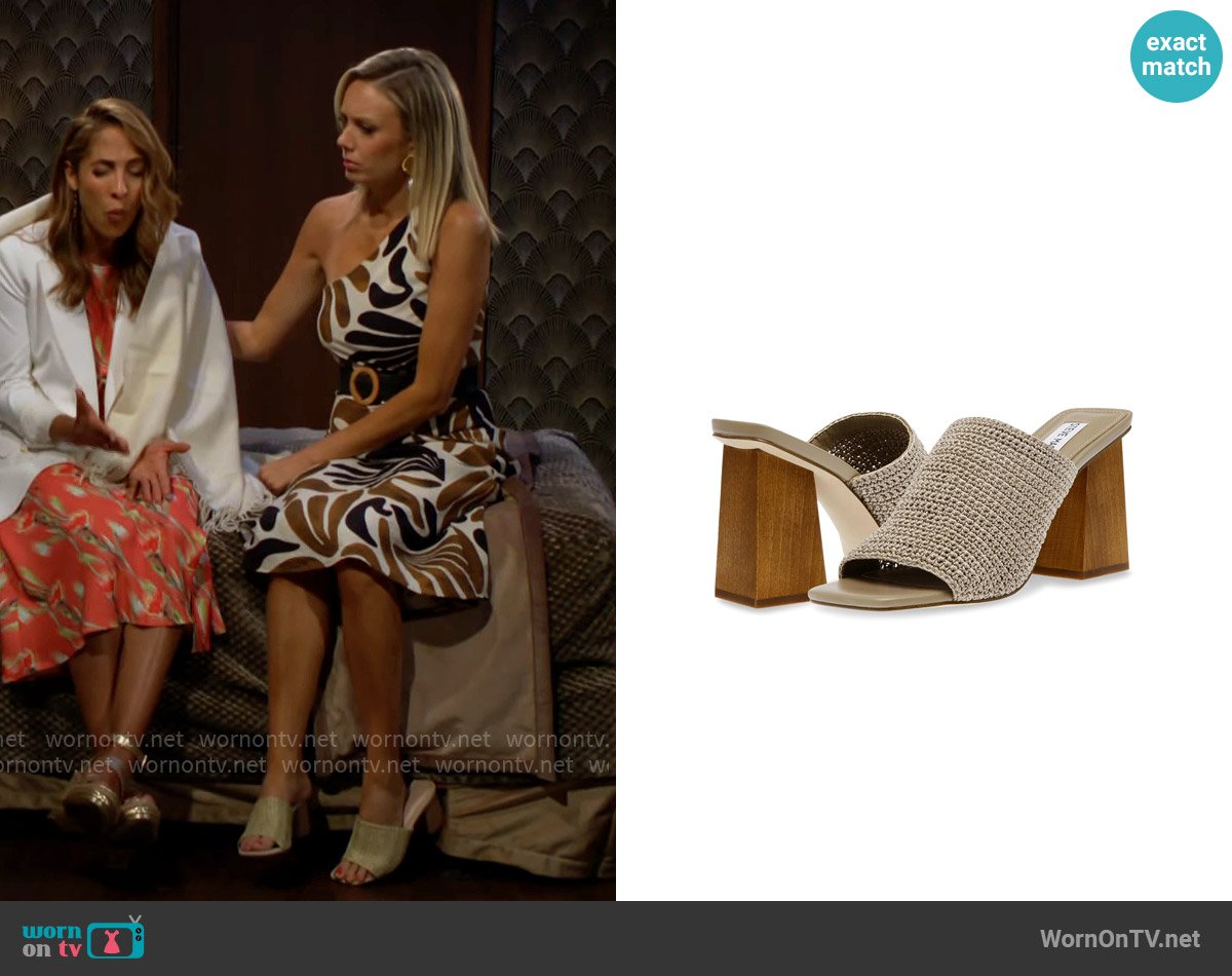 Steve Madden Realize Crochet Block-Heel Sandals worn by Abby Newman (Melissa Ordway) on The Young and the Restless