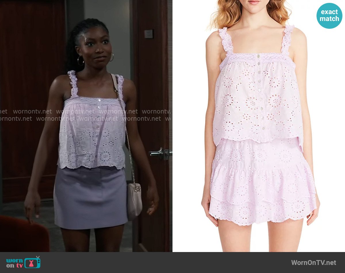 Steve Madden Summer Sunrise Cotton Eyelet Top worn by Trina Robinson (Tabyana Ali) on General Hospital