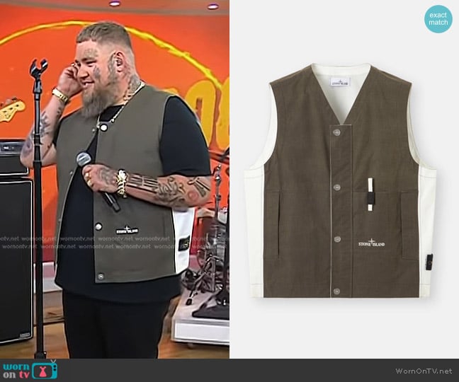 Stone Island G100005 Tela Resinata Vest in Military Green worn by Rag'n'Bone Man on Today