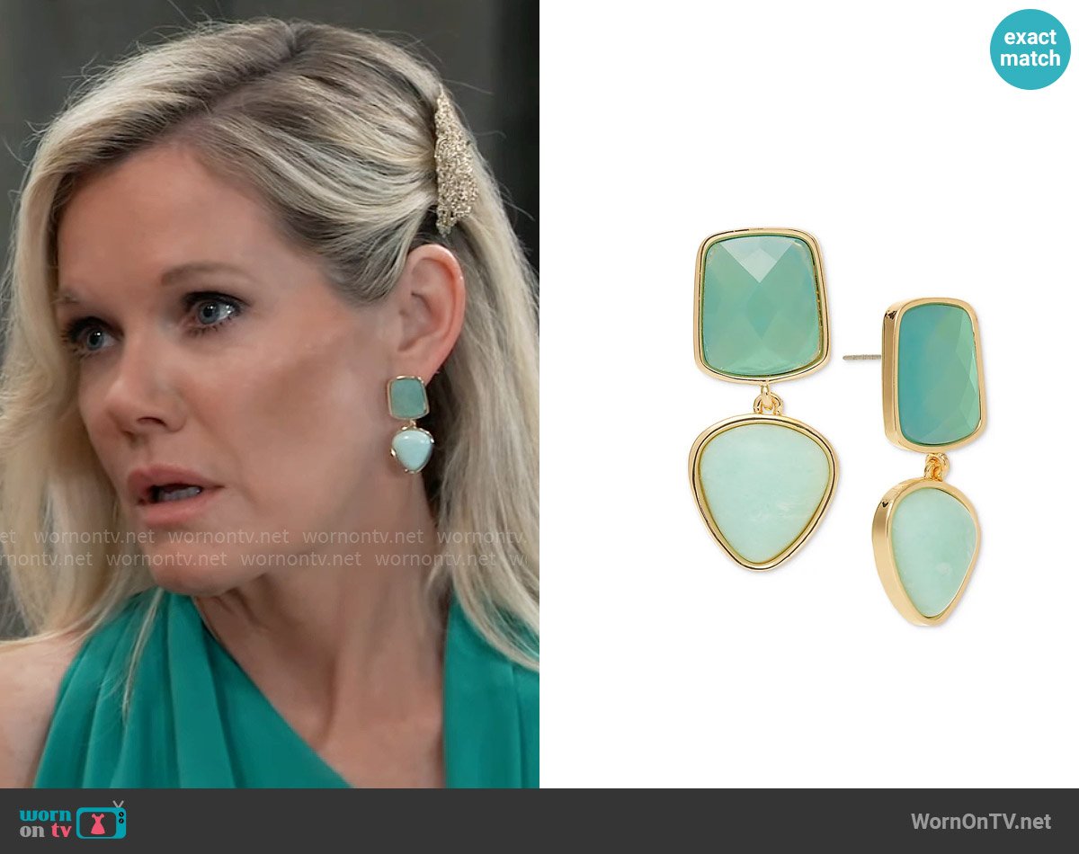 Style & Co Blue Stone Gold-Tone Double Drop Earrings worn by Ava Jerome (Maura West) on General Hospital