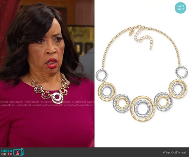 Style & Co Two-Tone Hammered Link Statement Necklace worn by Paulina Price (Jackée Harry) on Days of our Lives