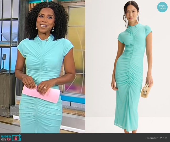 Adriana Diaz’s turquoise ruched dress on CBS Mornings