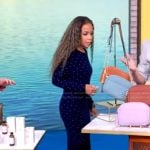 Sunny’s navy embellished long sleeve dress on The View