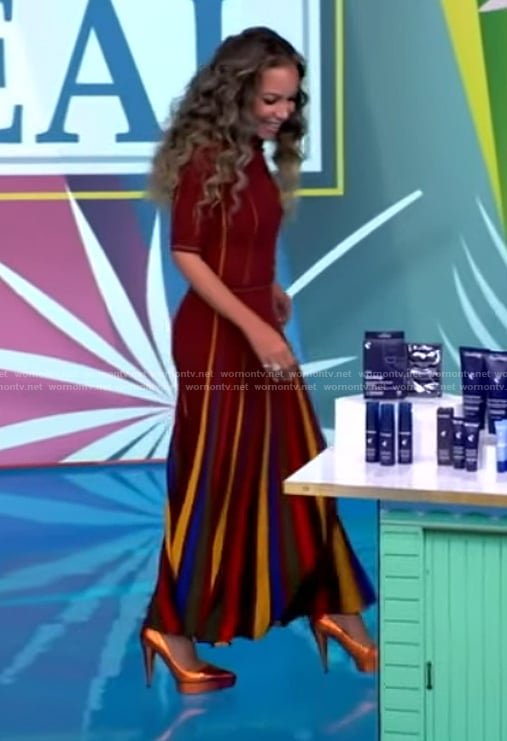 Sunny's maroon multicolored stripe shirtdress on The View