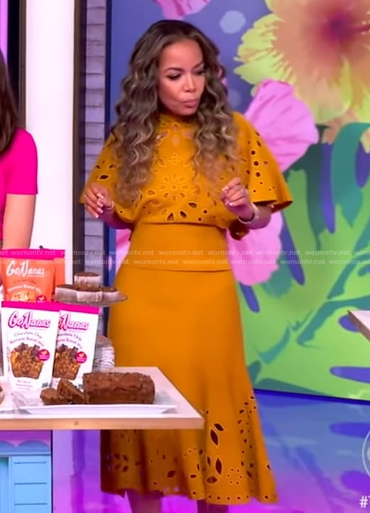 Sunny's mustard eyelet top and skirt on The View