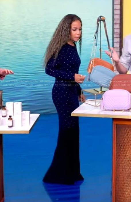 Sunny's navy embellished long sleeve dress on The View
