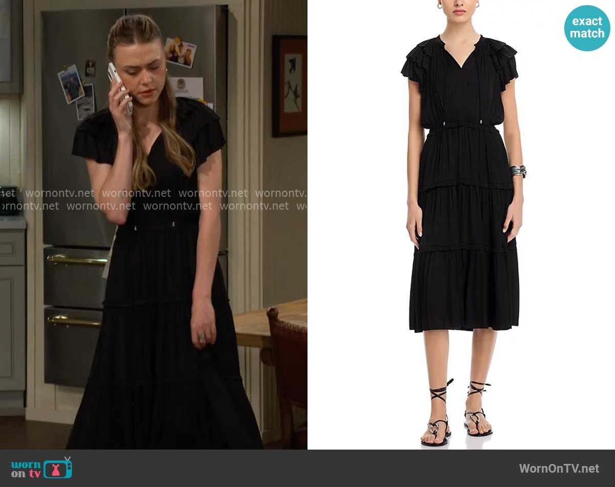 T Tahari Flutter Sleeve Split Neck Flare Airflow Dress worn by Claire Grace (Hayley Erin) on The Young and the Restless