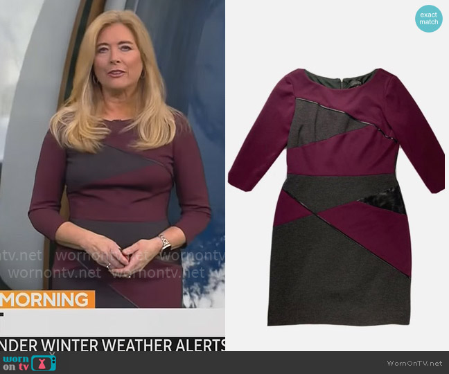 Tahari ASL Faux Leather Detail Dress worn by Kelly Cass on CBS Mornings