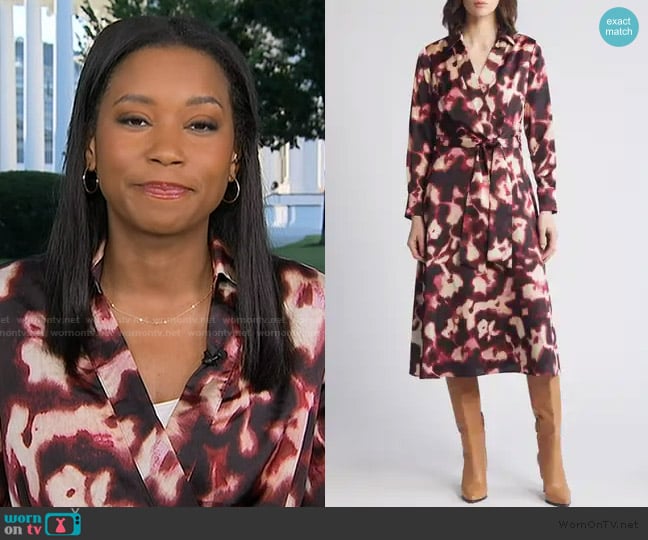 Tahari ASL Surplice Tie Waist Midi Dress worn by Rachel Scott on Good Morning America
