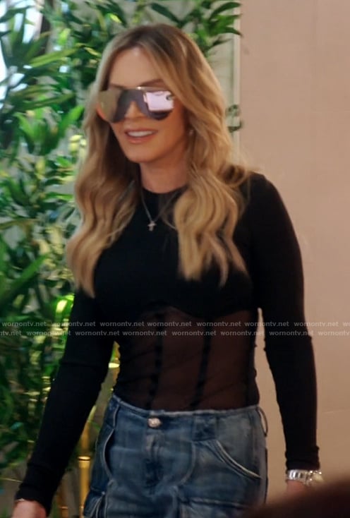Tamra's black mesh top and cargo jeans on The Real Housewives of Orange County