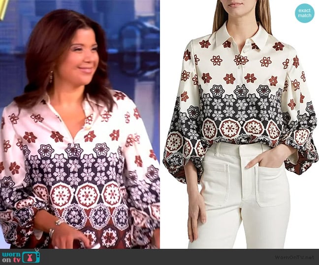 Tanya Taylor Marina Floral Balloon-Sleeve Blouse worn by Ana Navarro on The View
