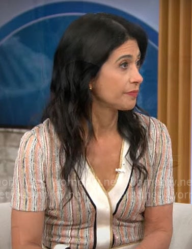 Taraneh Shirazian’s brown printed short sleeve dress on CBS Mornings