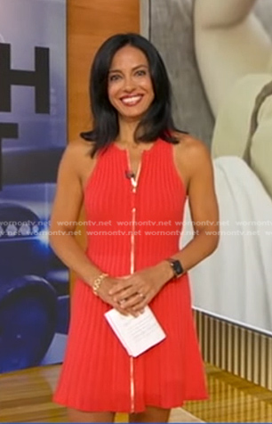 Tara's red ribbed zip dress on Good Morning America