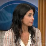 Taraneh Shirazian’s brown printed short sleeve dress on CBS Mornings