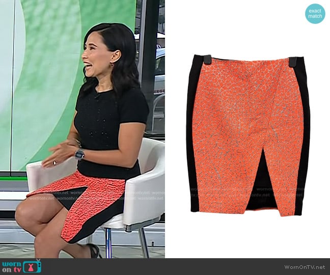 Ted Baker Contrast Asymmetric Skirt in Orange worn by Vicky Nguyen on Today