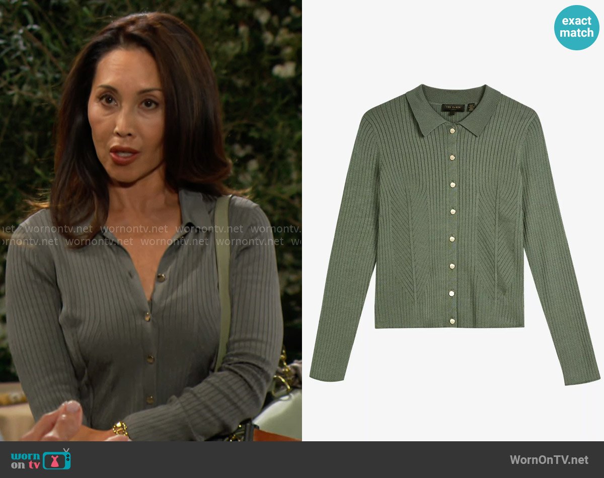 Ted Baker Meenaa co-ord button-up knitted cardigan worn by Li Finnegan (Naomi Matsuda) on The Bold and the Beautiful