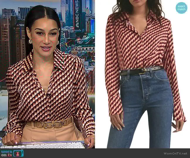Favorite Daughter The Take Me Seriously Bodysuit in Retro Rouge Hounds worn by Morgan Radford on NBC News Daily