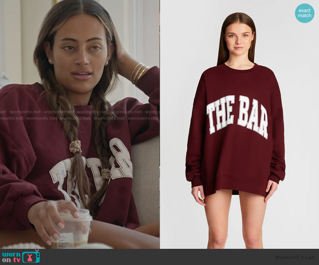 The Bar Varsity Sweatshirt in Maroon worn by Emira D’Spain on Next Gen NYC