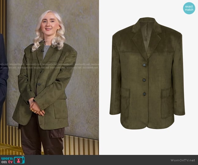 The Frankie Shop Merida Faux Suede Blazer in Khaki worn by Holly Jackson on Good Morning America