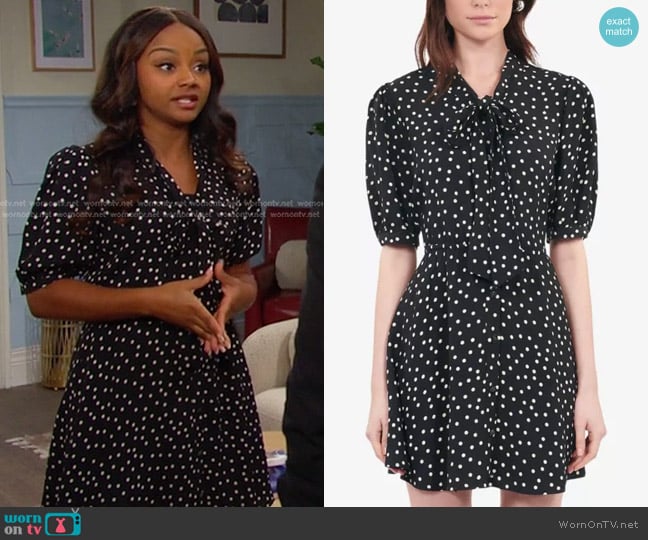 The Kooples Polka-dot Print Neck-tie Woven Dress worn by Chanel Dupree (Raven Bowens) on Days of our Lives