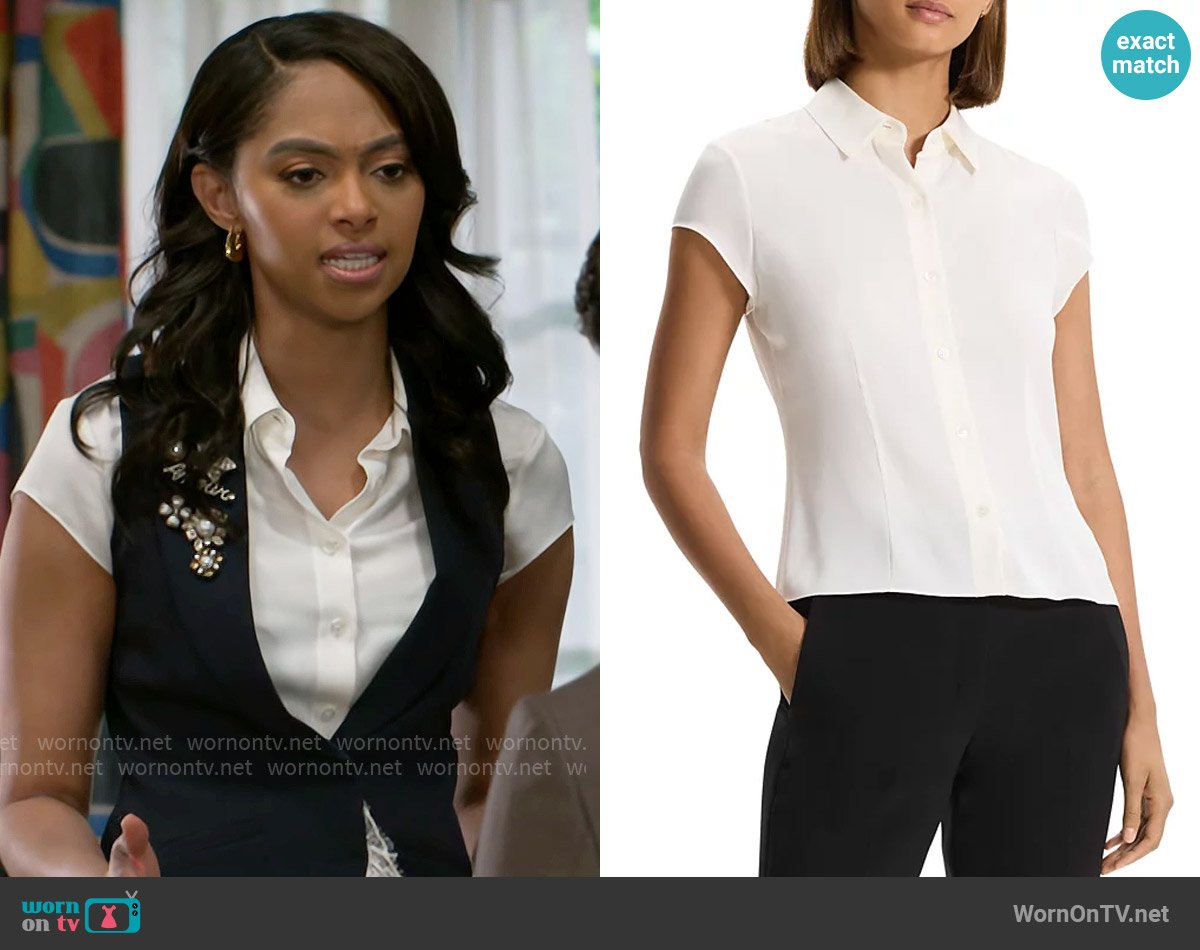 Theory Cap Sleeve Silk Shirt worn by Kat Richardson (Colby Muhammad) on Beyond the Gates
