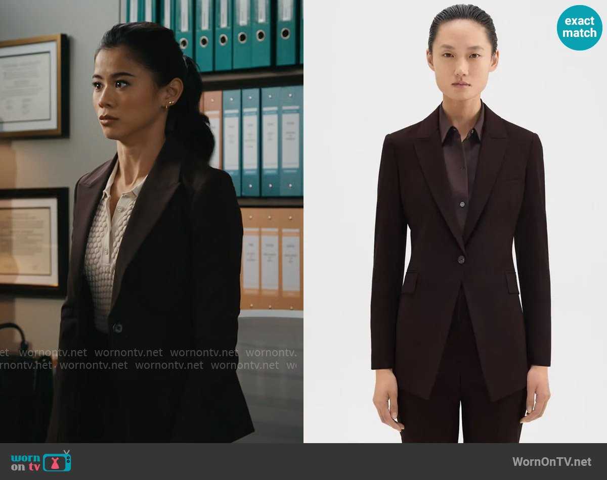 Theory Etiennette Blazer in Hickory worn by Sarah Franklin (Leah Lewis) on Matlock