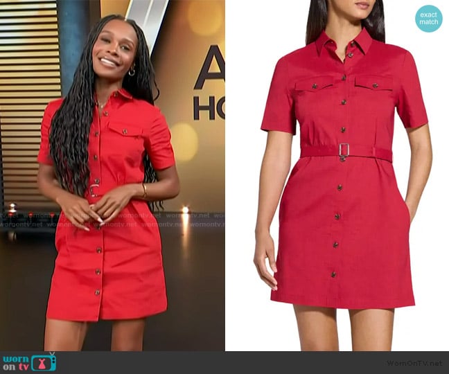 Theory Short Sleeve Belted Shirtdress worn by Zuri Hall on Access Hollywood
