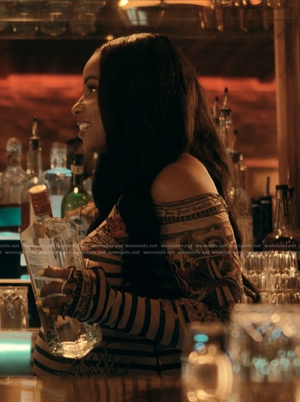 Tiffany's black mesh printed dress on The Chi