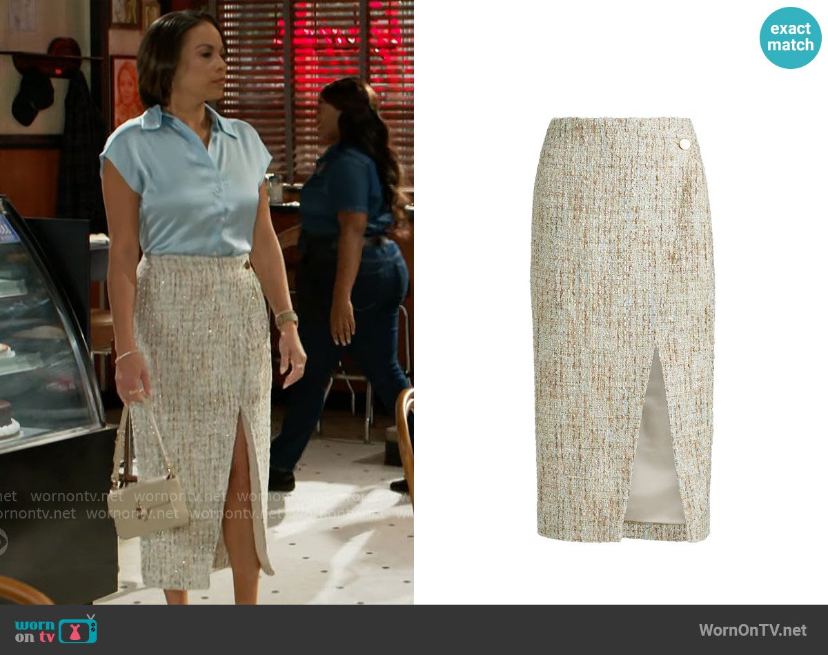 Nicole’s tweed skirt on Beyond the Gates
