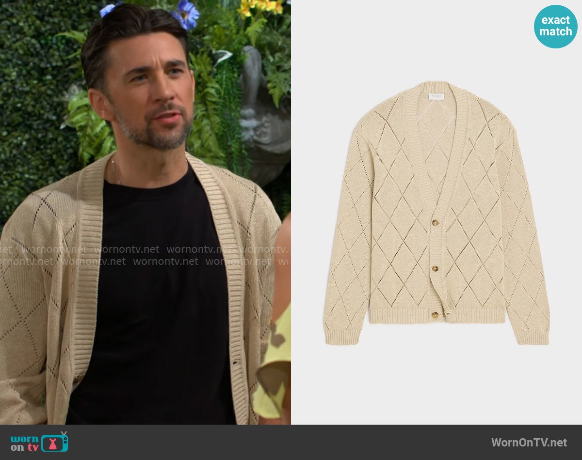 Todd Snyder Argyle Cardigan in Chalk worn by Cane Ashby (Billy Flynn) on The Young and the Restless