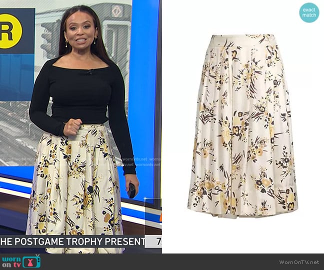 Tory Burch Drip Bouquet Silk Pleated Midi-Skirt worn by Adelle Caballero on Today