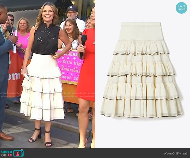 Savannah’s white ruffle layered skirt on Today