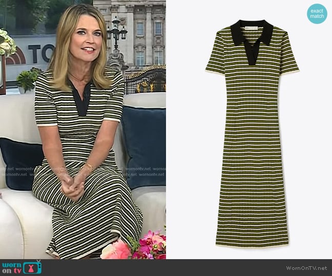 Tory Burch Stripe Knit Polo Dress in Deep Walnut worn by Savannah Guthrie on Today