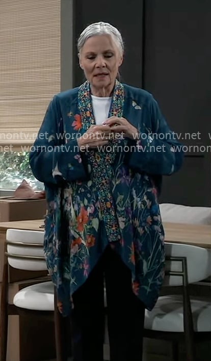 Tracy's teal floral kimono jacket on General Hospital