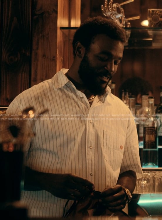 Trig’s blue striped shirt on The Chi