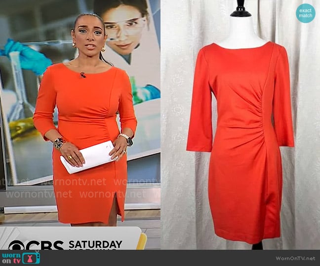 Trina Turk Ruched Shift Dress worn by Michelle Miller on CBS Mornings