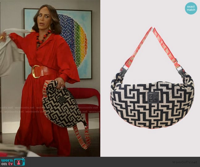 Tsantilis Santorini Classic Pattern Chenille Hobo Bag worn by Lisa Todd Wexley (Nicole Ari Parker) on And Just Like That