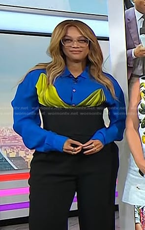 Tyra Banks’s blue and yellow shirt on Today