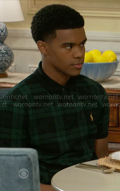 Tyrell’s green plaid polo shirt on Beyond the Gates