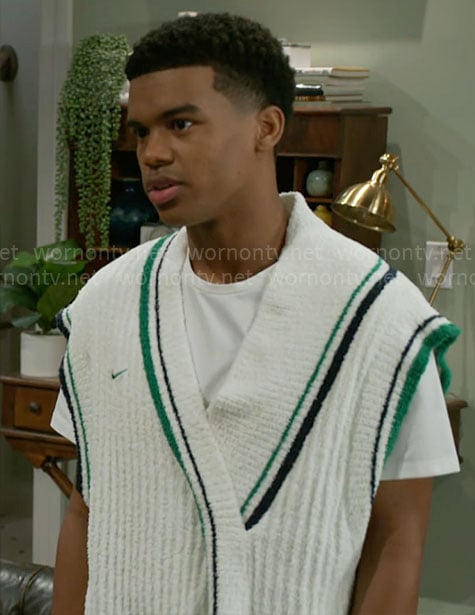 Tyrell’s sewater vest with green trims on Beyond the Gates