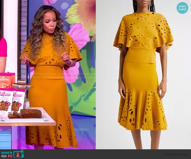 Ulla Johnson Josie Eyelet Detail Cape Sleeve Knit Top worn by Sunny Hostin on The View