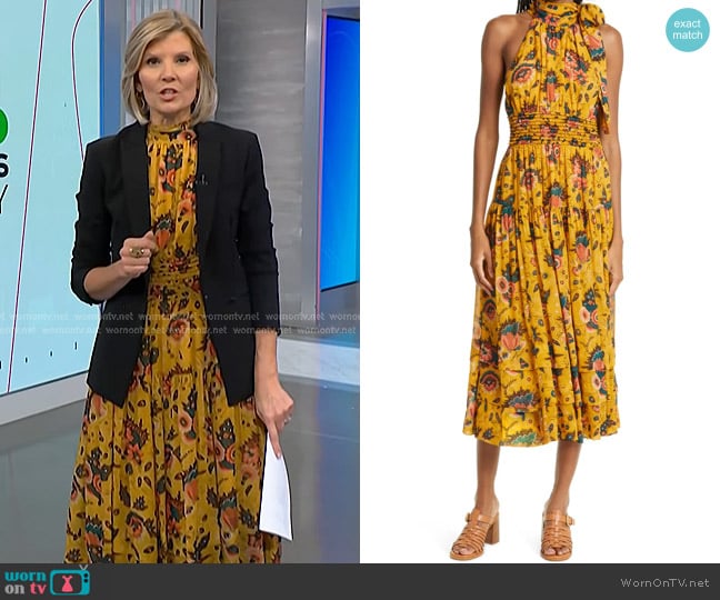 Ulla Johnson Maya Floral Halter Neck Silk Midi Dress worn by Kate Snow on NBC News Daily