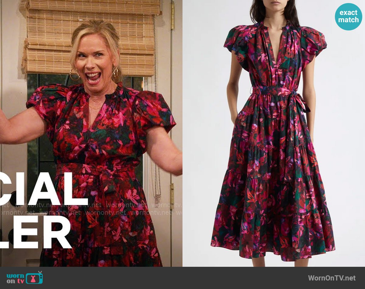 Ulla Johnson Ottilie Dress in Hibiscus worn by Leanne Murphy (Leanne Morgan) on Leanne
